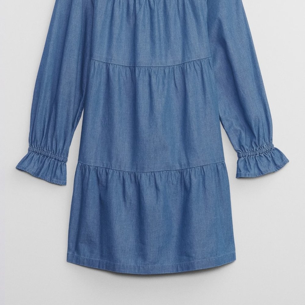 GAP Kids Tiered Chambray Square neck Dress / NWT / S - Picture 2 of 16